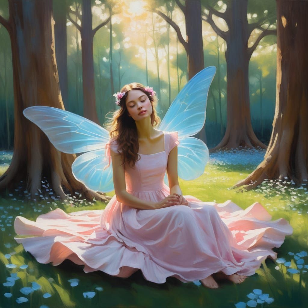 Whimsical Fairy in a Sunlit Woodland Glade