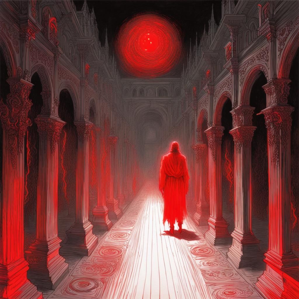 Glowing Neon Red Soul in Horror Style