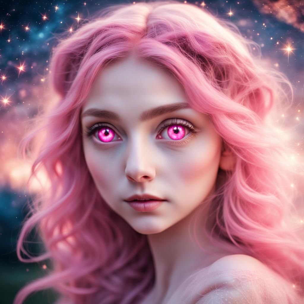 Pink-Eyed Witch in Love with Starry Sky