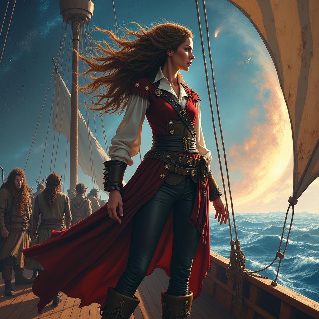 Female Pirate Captain Commands Spaceship