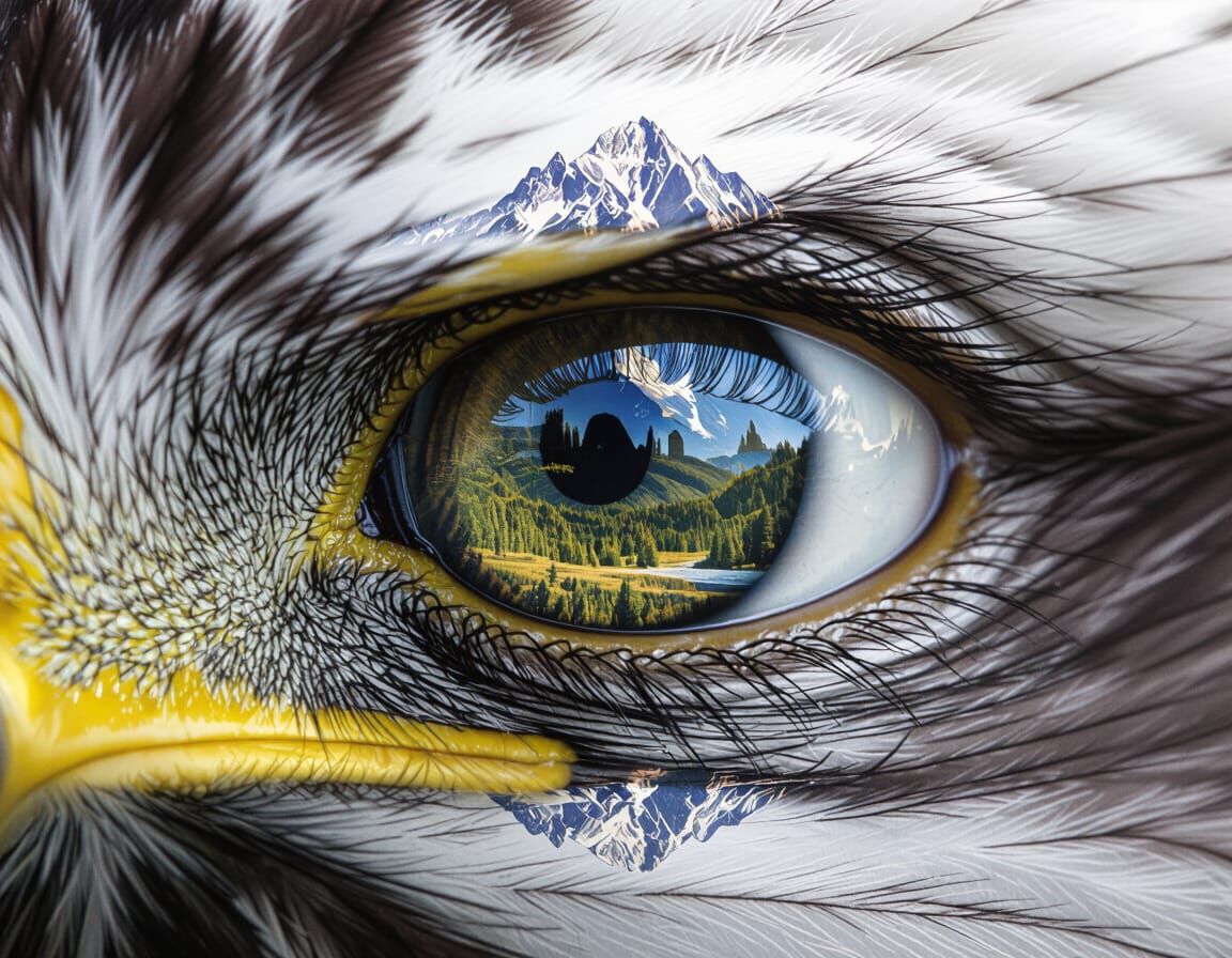 Eagle Eye Reflecting Mountain Landscape: Wildlife Photograph...