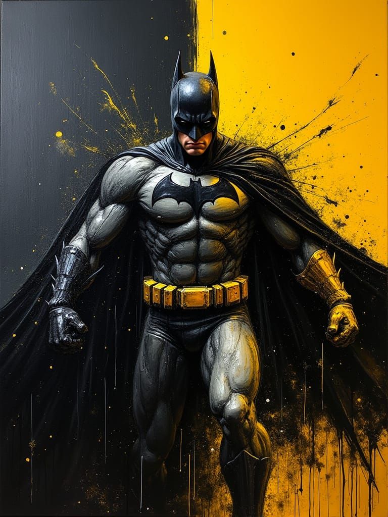 Batman in Dynamic Oil Painting with High Contrast and Impast...