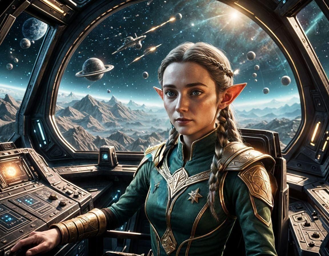 LOTR Elf in Starship Cockpit: Epic 3D Game Art