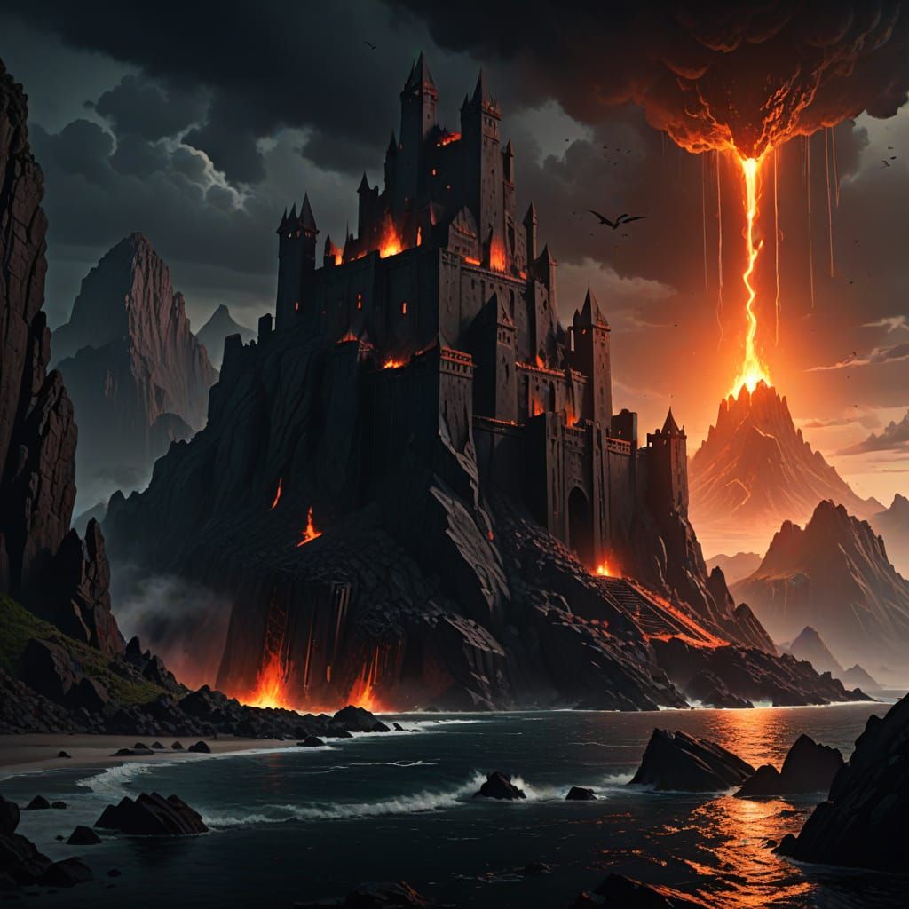 Imposing Fortress on Volcanic Island Concept Art