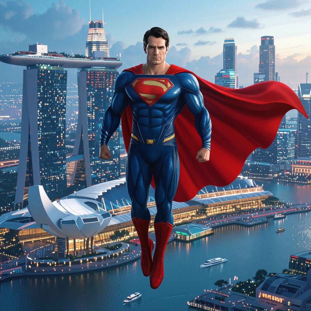 Superman Soars Above Marina Bay Sands: Futuristic Art