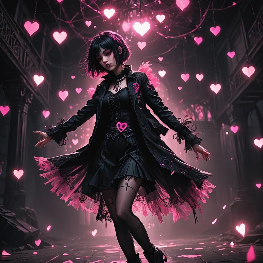 Emo Girl Dancing in Gothic Fantasy Style