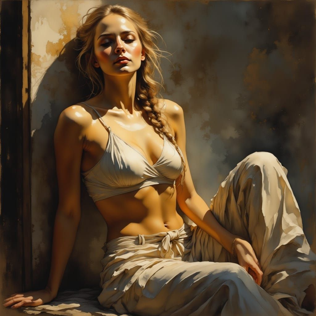 Woman in Sunlight: A Hyper-Realistic Oil Painting
