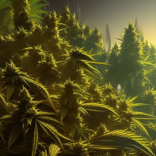 Detailed Matte Painting of Marijuana Plants
