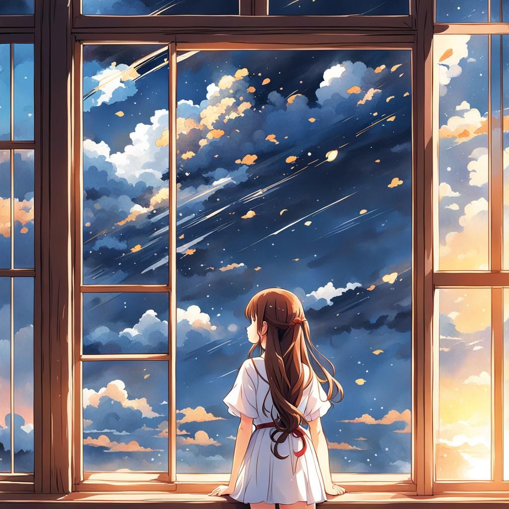 Daydreaming Girl in Anime Style by Window