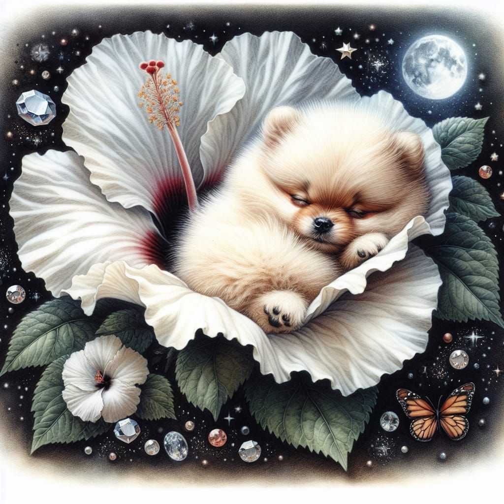 Vibrant English Watercolor of a Snub-Nosed Pomeranian in a H...