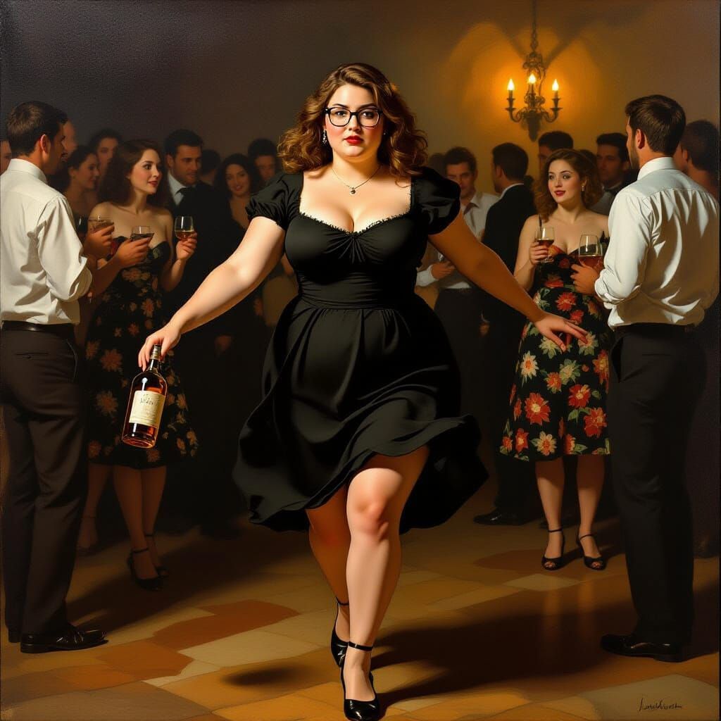 Drunk Woman at Party, Baroque Painting Style