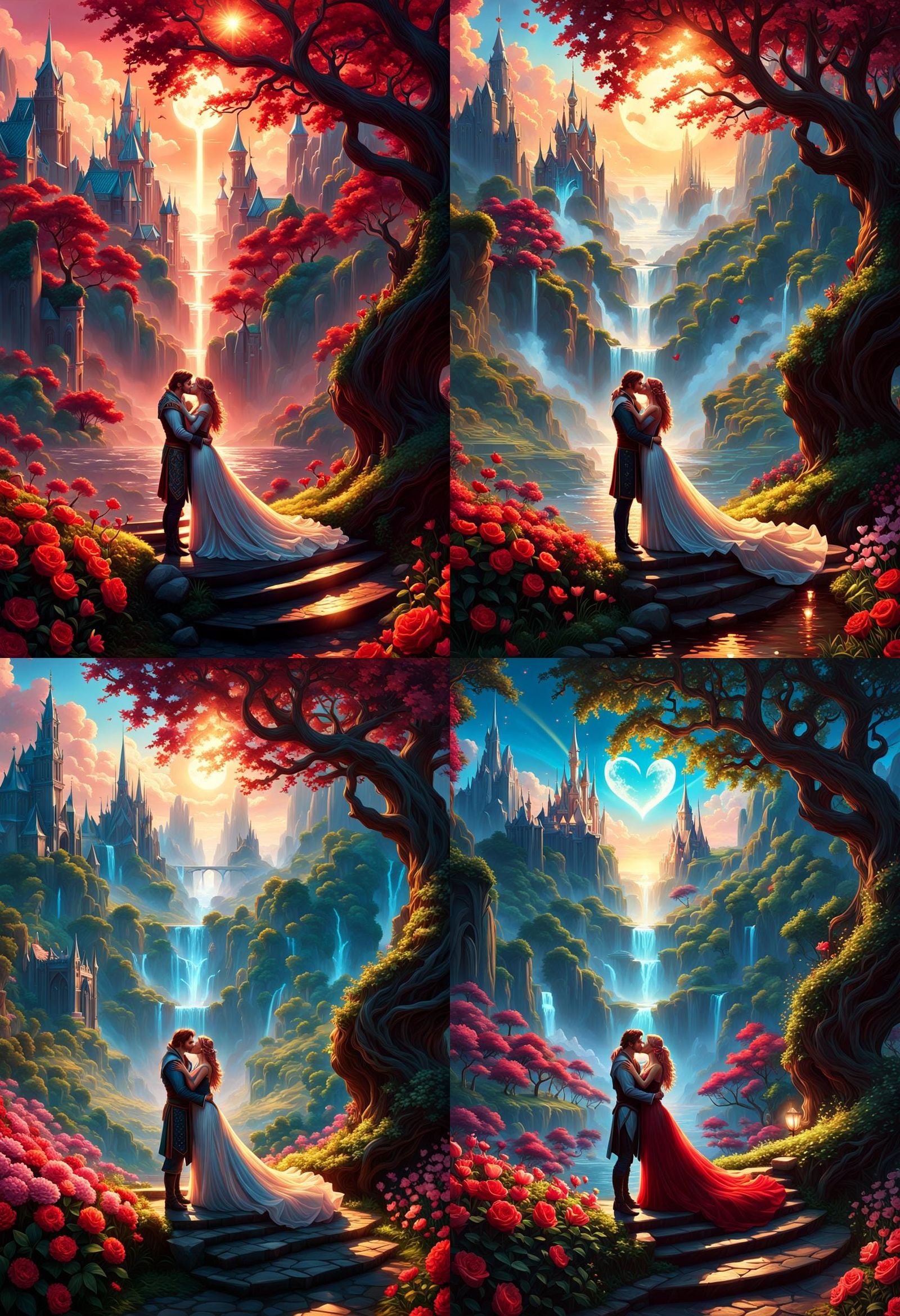 Romantic Kiss in Fantasy Hearts: Hyperdetailed Concept Art