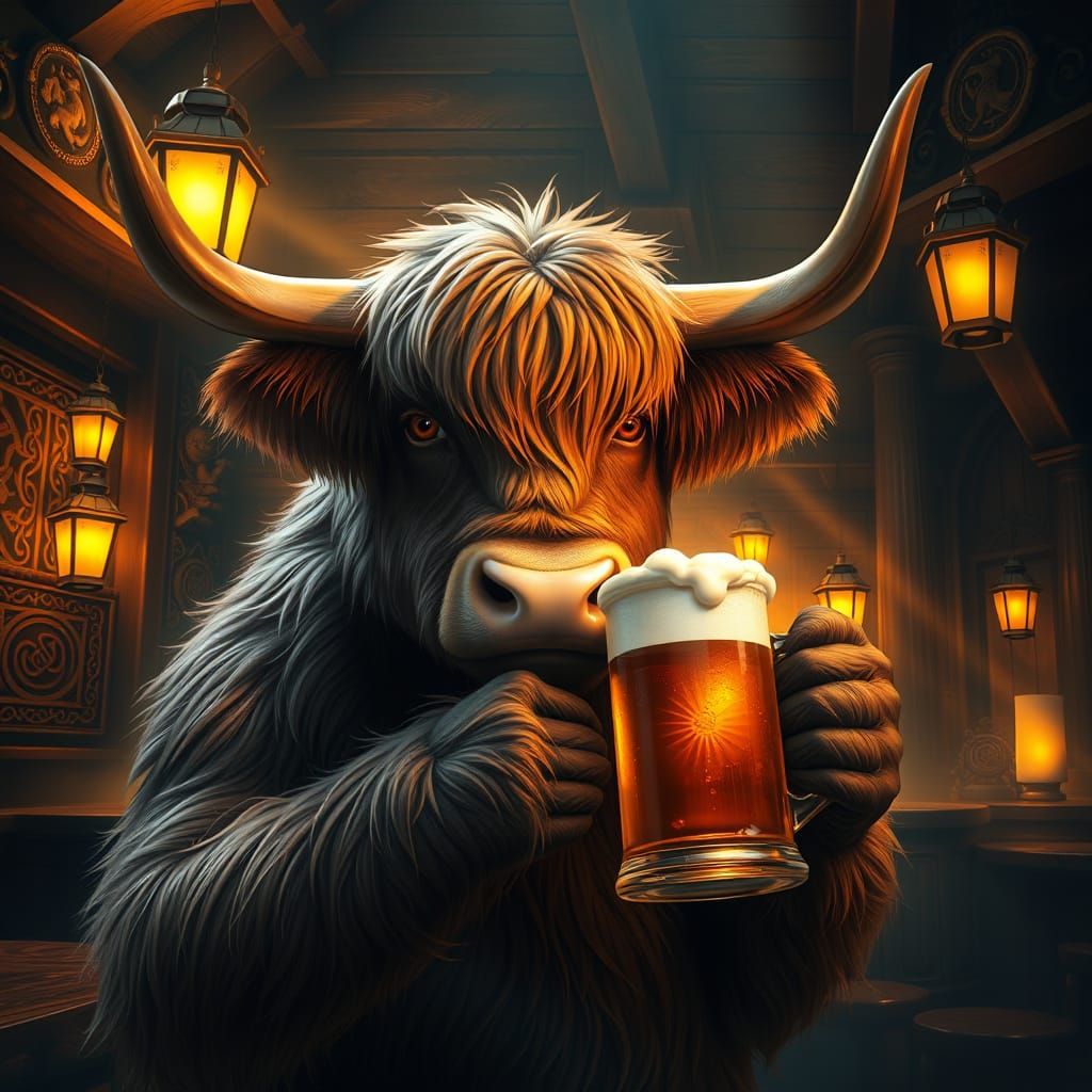 Whiskey-Soaked Highland Cow Enjoys a Toast in a Cozy Celtic ...