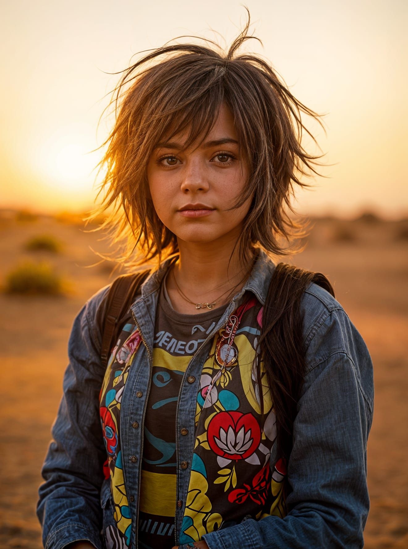 Rebel Girl in Golden Hour Desert Portrait