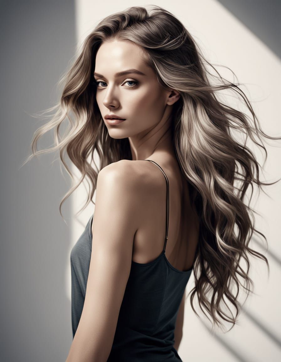 Beautiful Young Woman in Monochrome Portrait