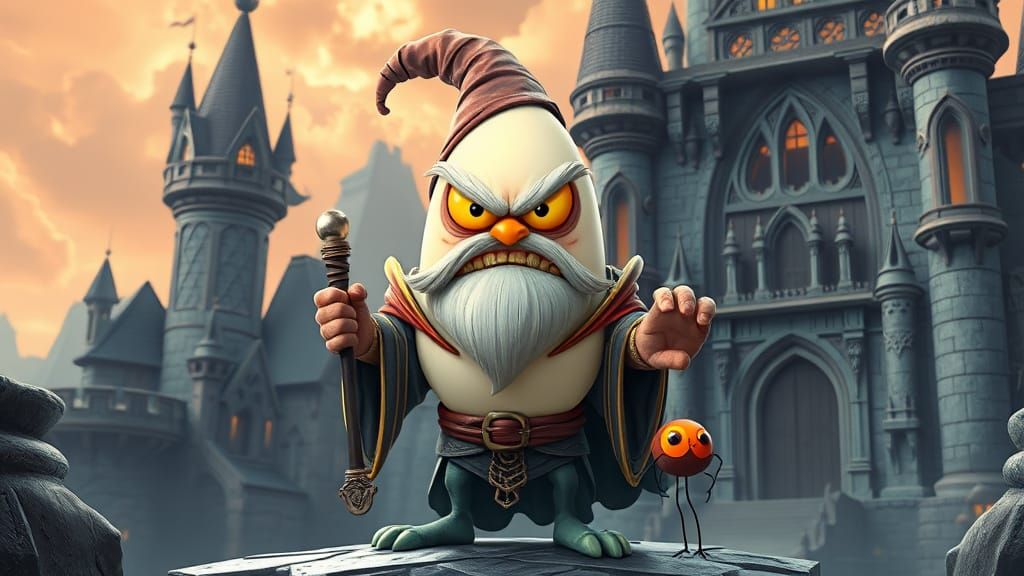 Grumpy Egg Wizard and Spider Girl in 3D Caricature