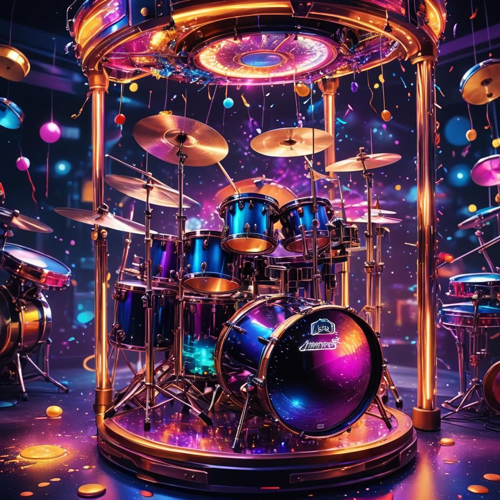 Hyperrealistic Drum-Set in Claw Machine Splash Art