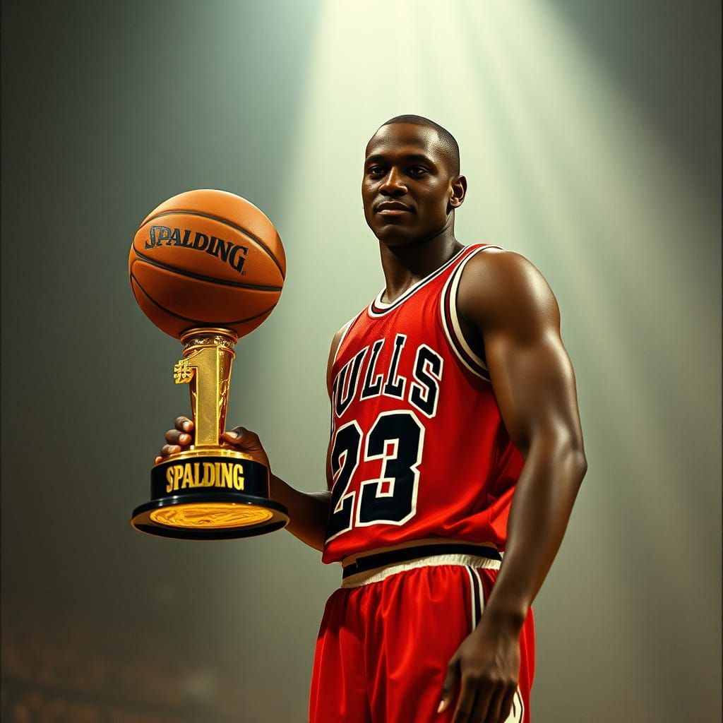 Basketball Player Holding Trophy, Cinematic Still