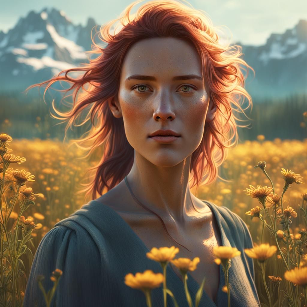 Girl in Sun-Drenched Field, Digital Matte Painting