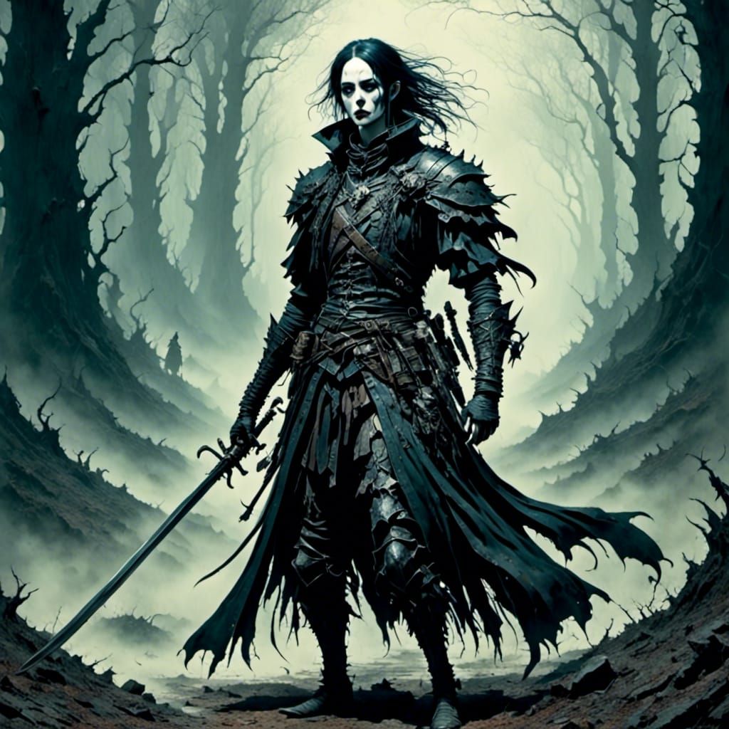 Dark Elf in Antique Watercolor with Elven Ink