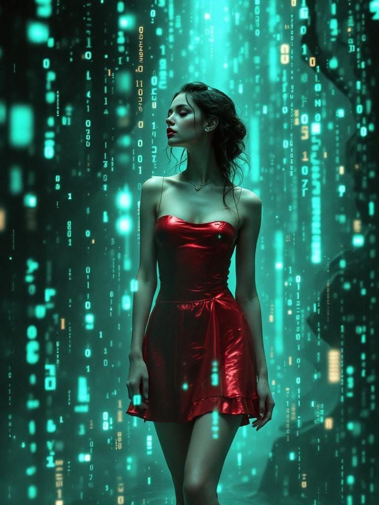 Cyberpunk Swedish Woman in Matrix Code Overlay