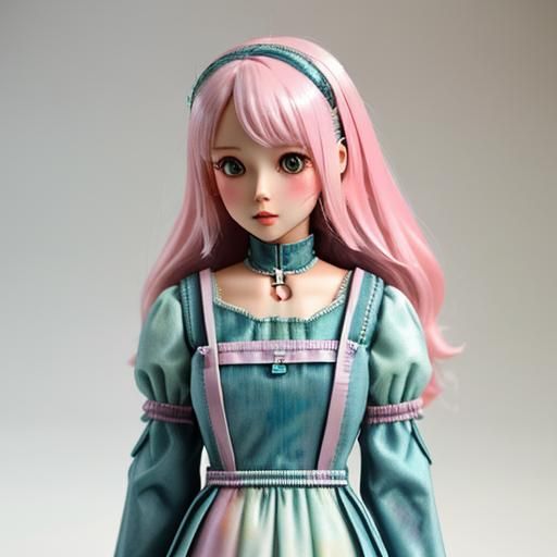 Pastel Doll with Horse: Detailed Studio Photo