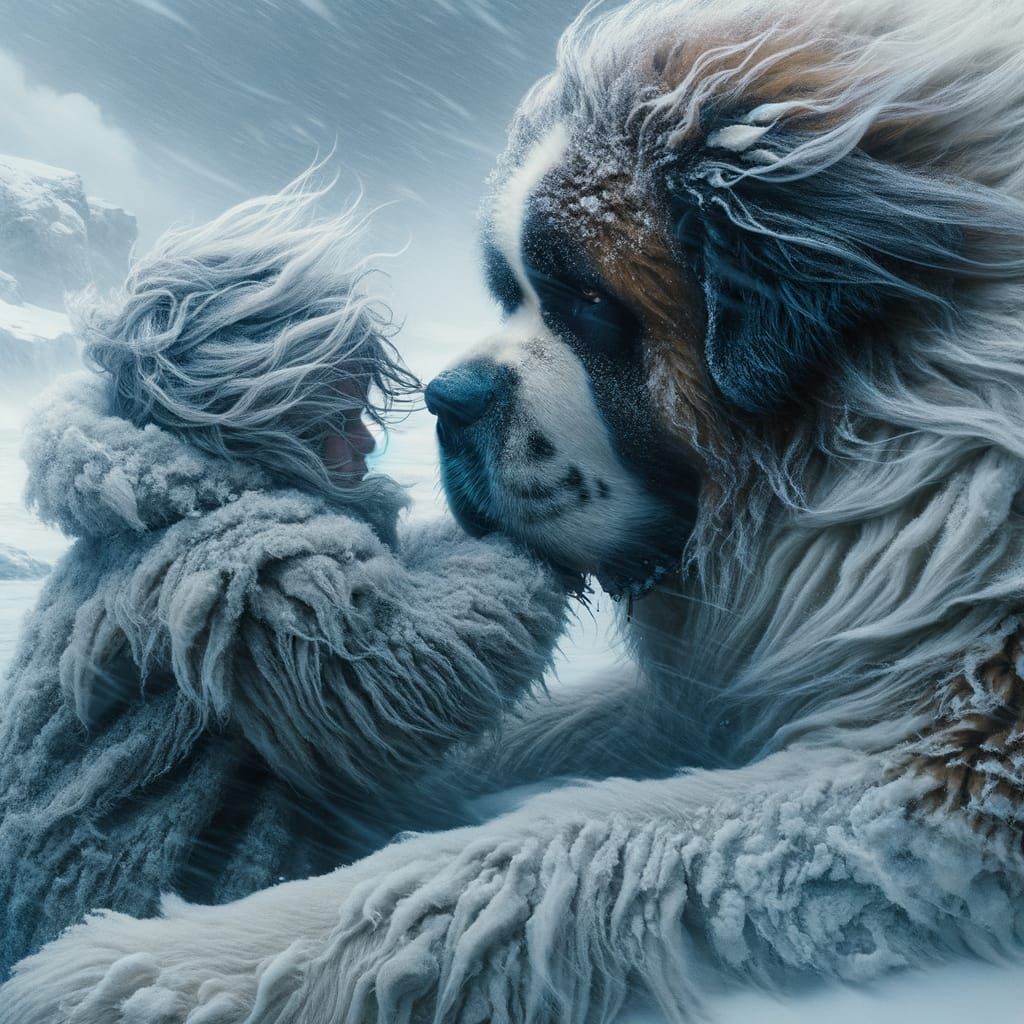 Saint Bernard Rescues Child in Snowstorm, Matte Painting