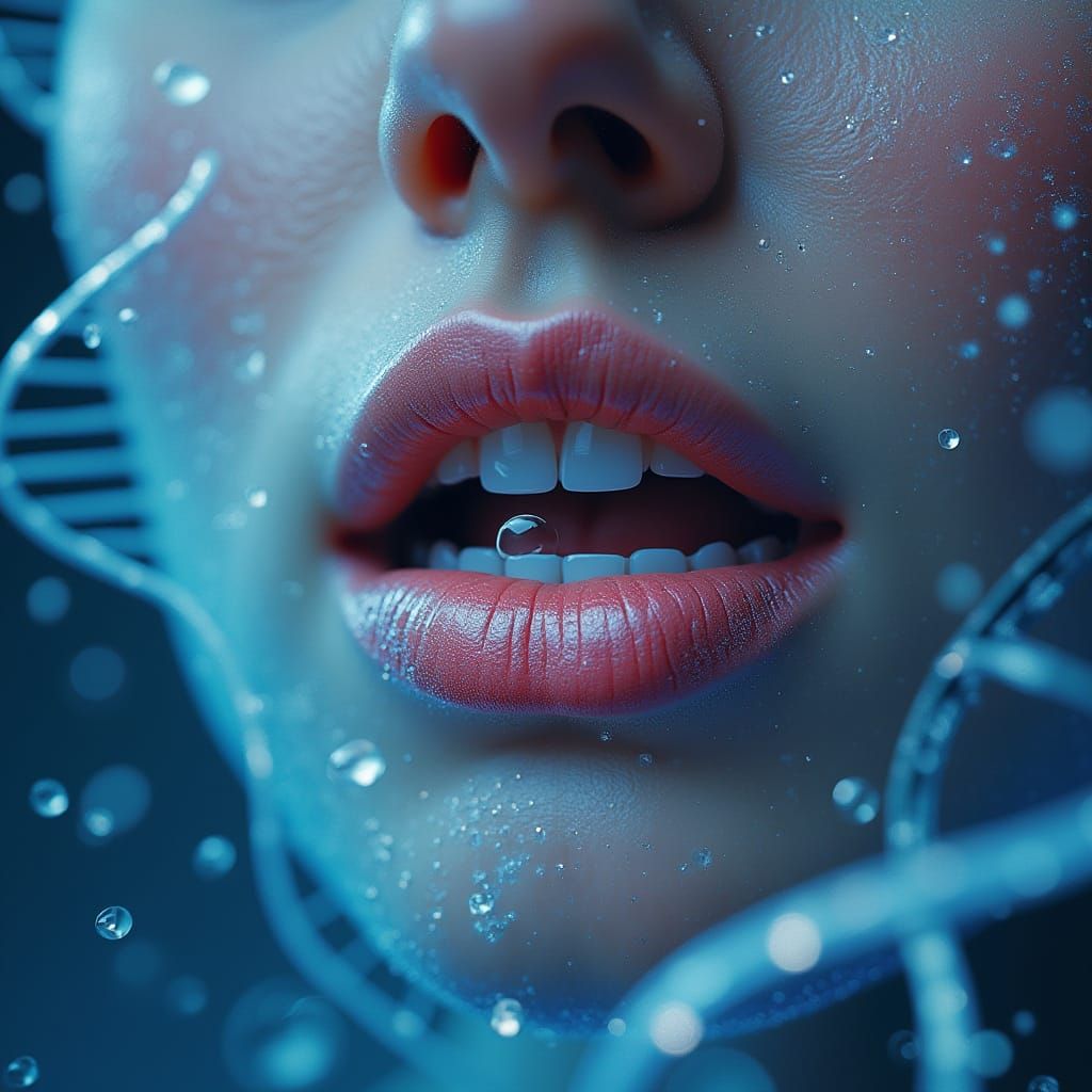 Shimmering Mouth with DNA Helix Background