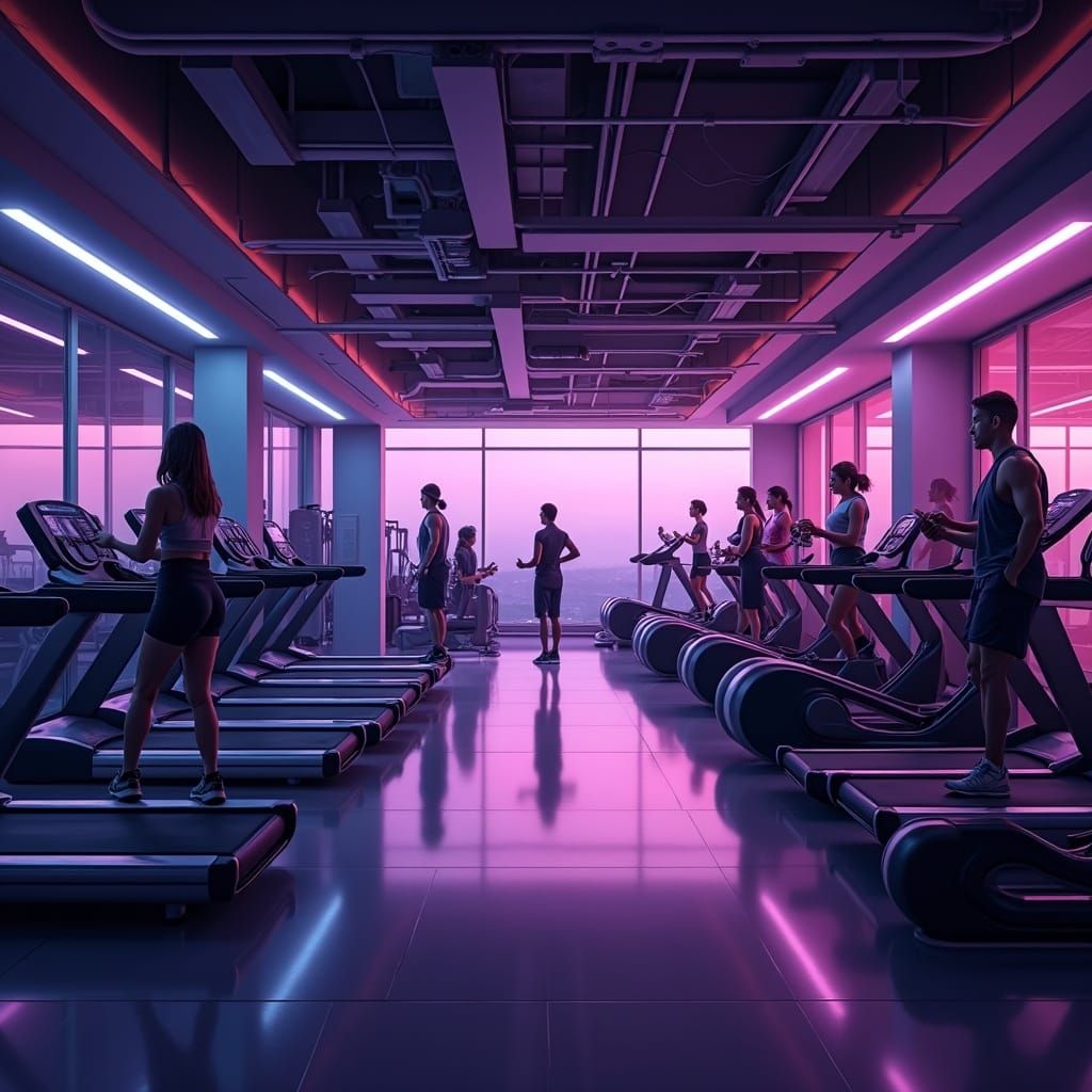 Modern Gym With Neon Lighting And Fitness Training