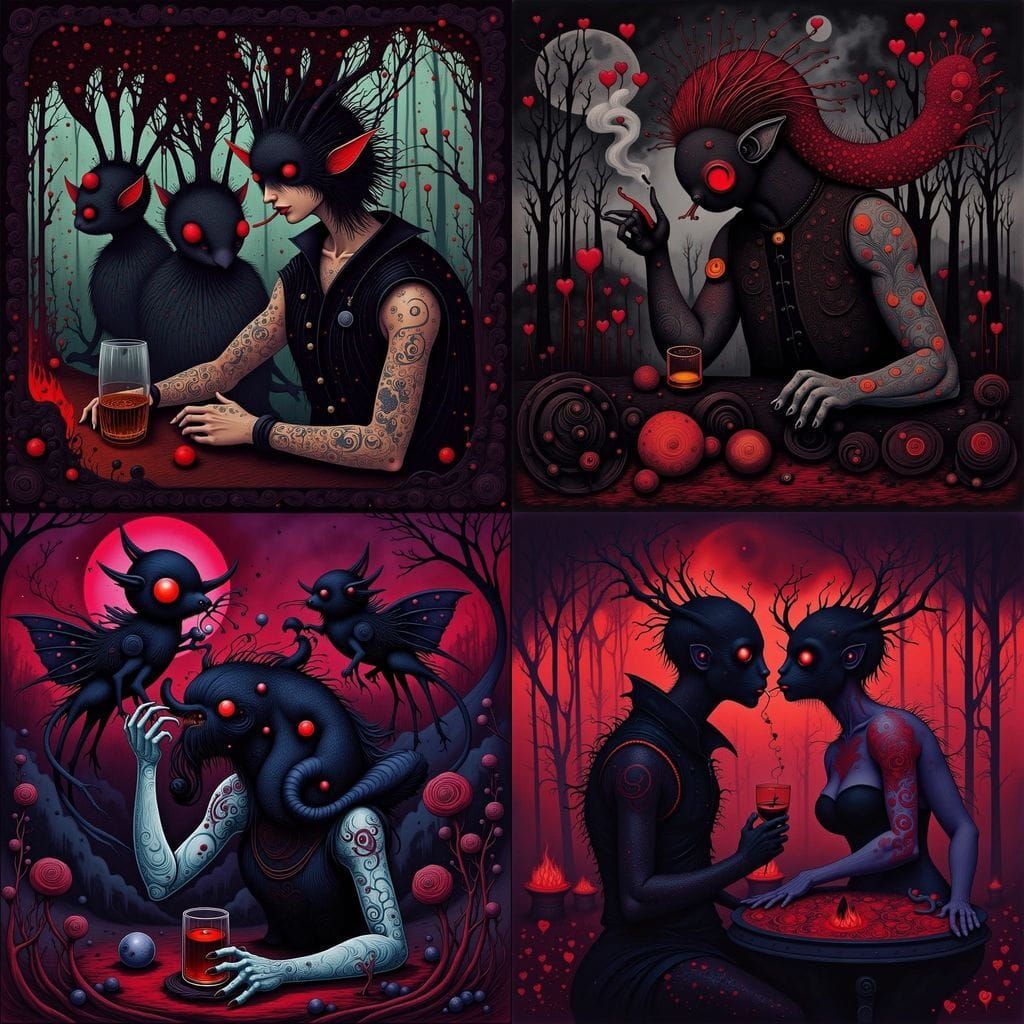 Goblin King Drinks Whiskey in Cyberpunk Bar