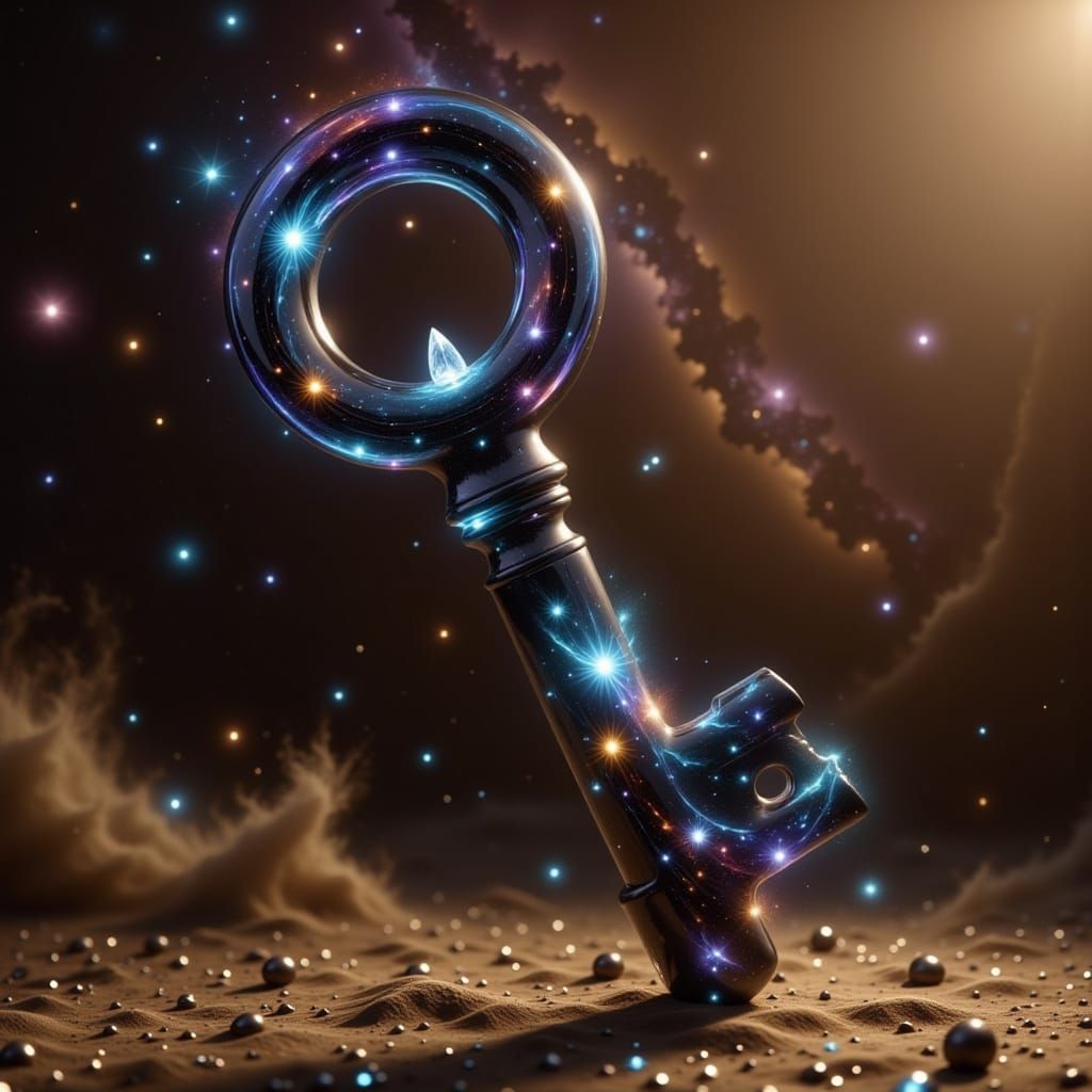 Ethereal Cosmic Key in Vibrant Nebula Background