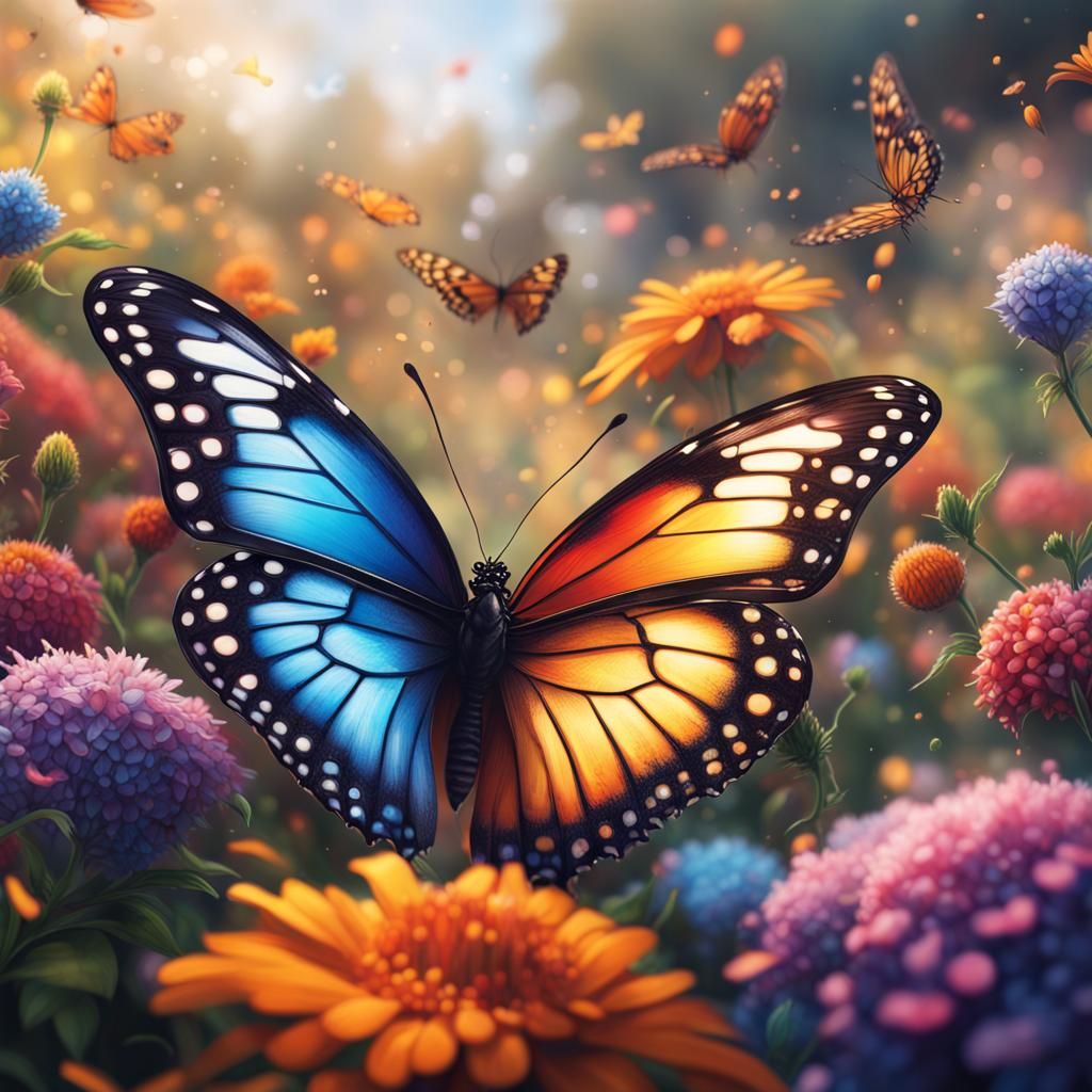 Hyperrealistic Butterfly Field in Splash Art Style