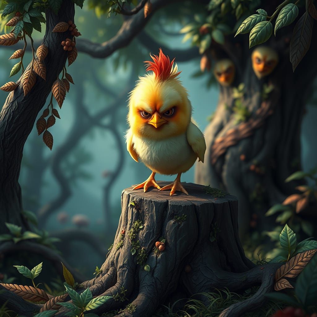 Grumpy Chick in Whimsical Forest Matte Painting