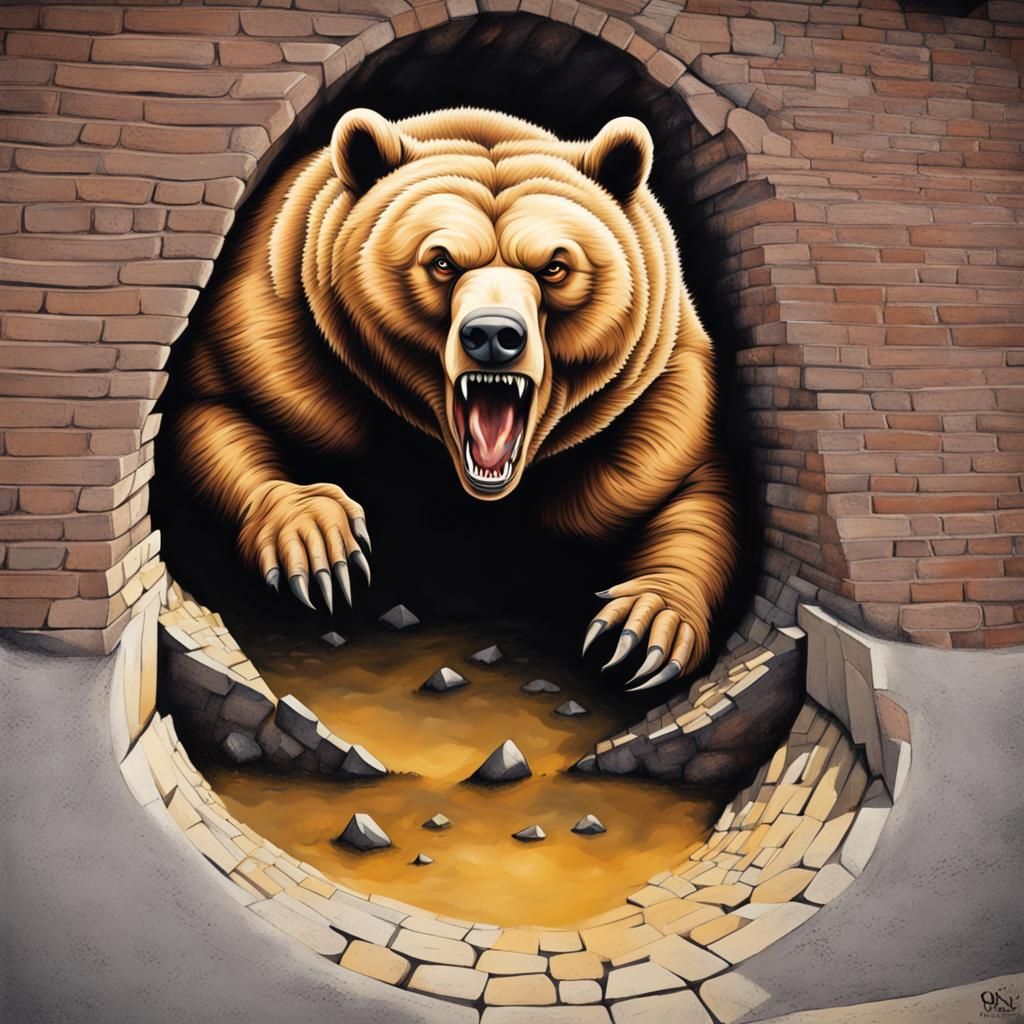 Street Art Optical Illusion: Angry Bear Portrait