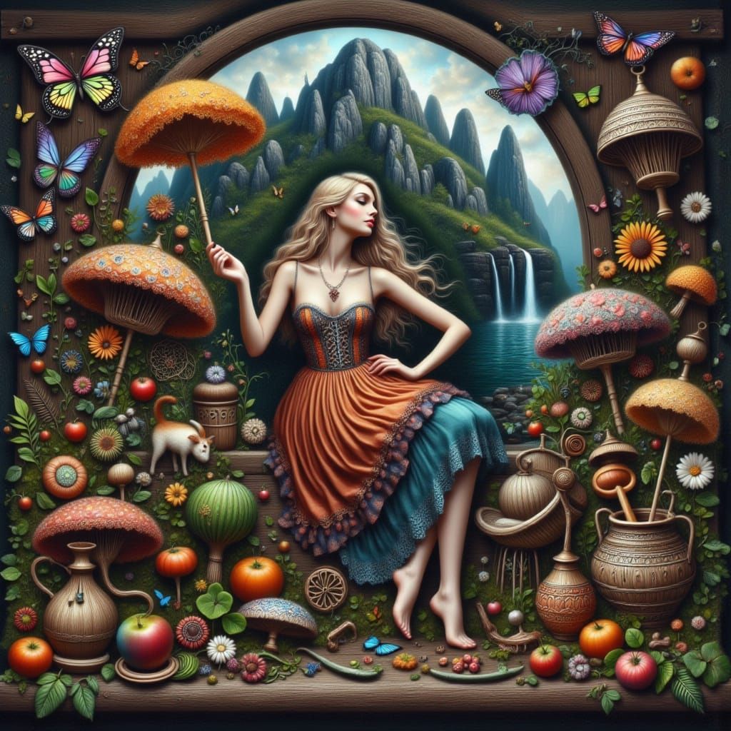 Irish Goddess in Whimsical Folk Art Style