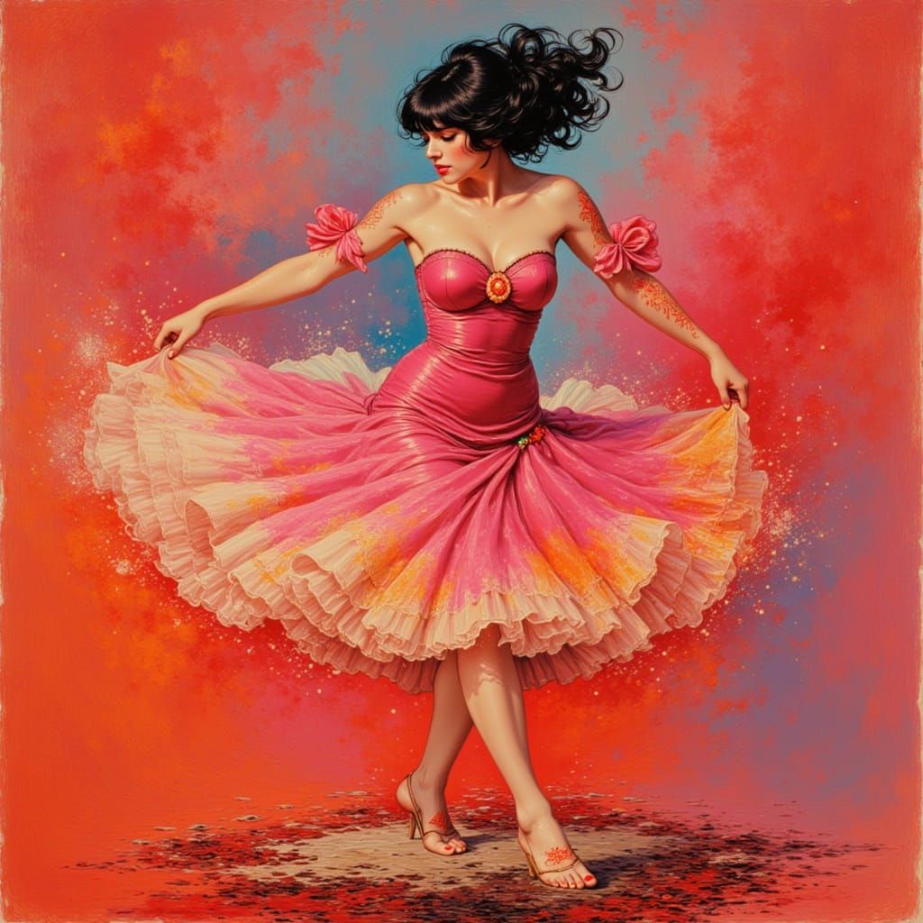 Sensual Dance on Table in Watercolor Style