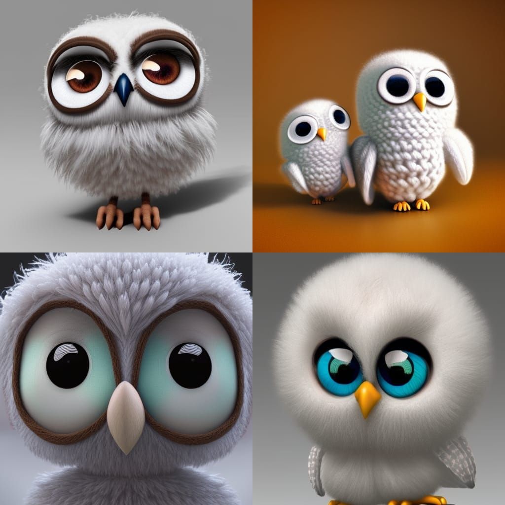 cute fluffy tiny white twin baby knitted yarn owls perect tw...