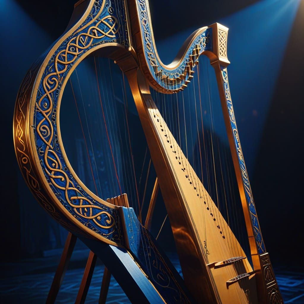 Celtic Harp and Lute on Stage in Cubist Style