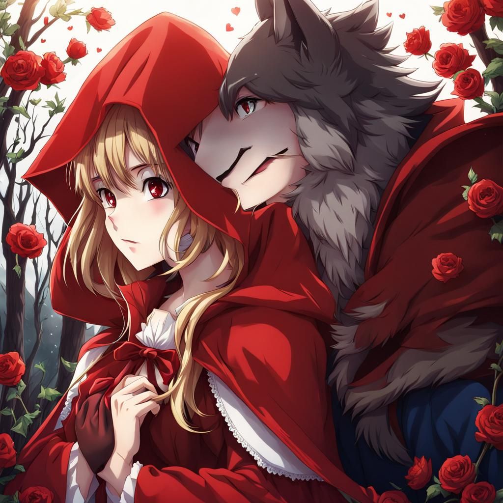 Red Riding Hood and Wolf in Anime Art Style