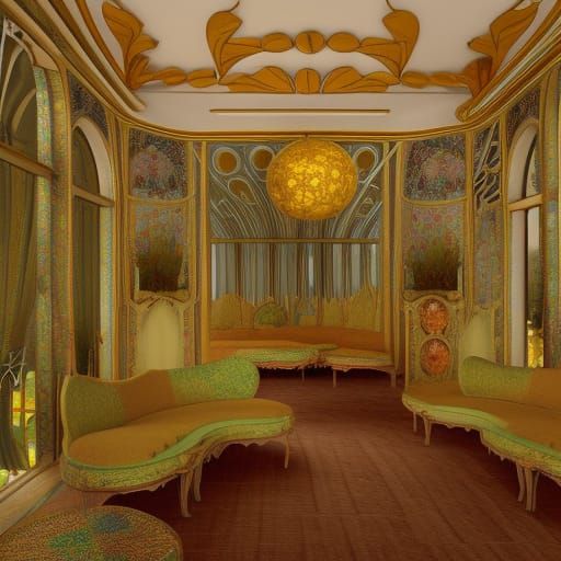Art Nouveau Room Interior in Fantasy Style