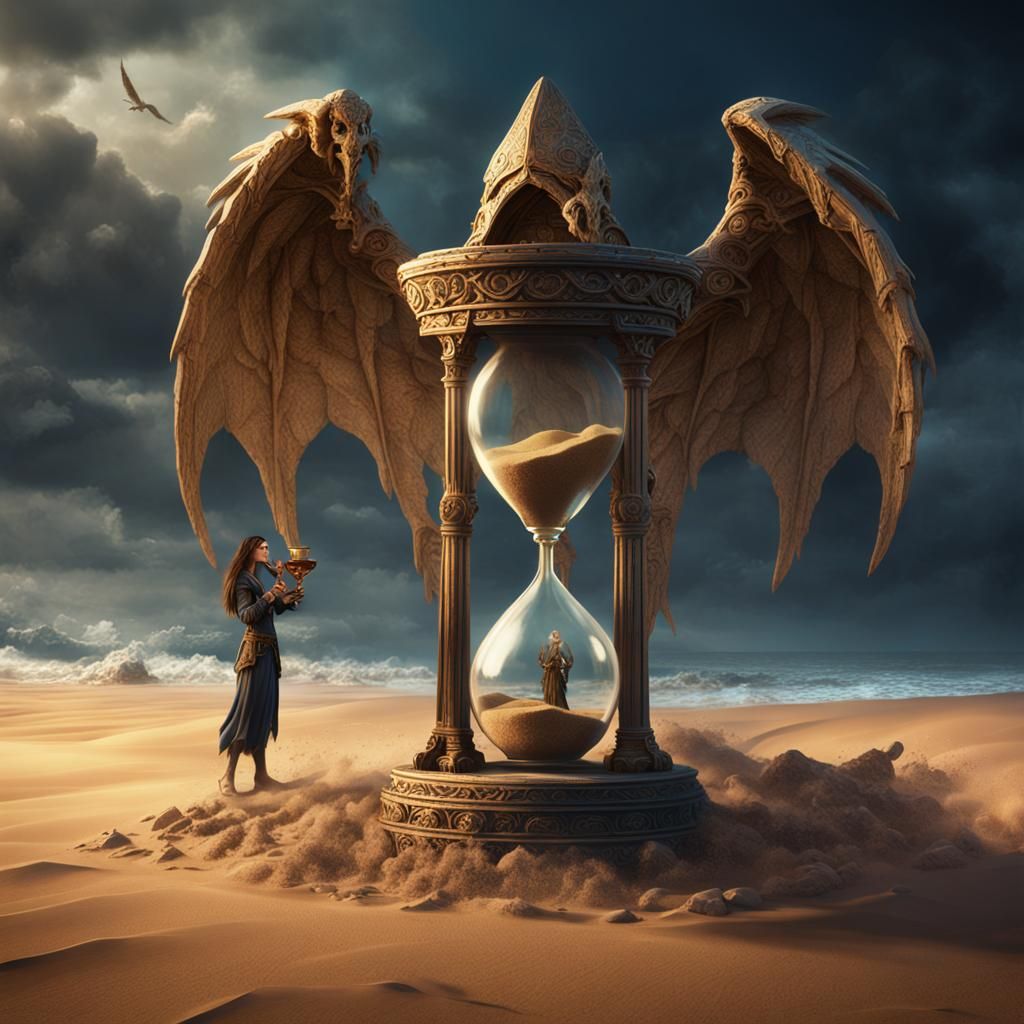 Draconian Angel Contemplates Time in Detailed Matte Painting