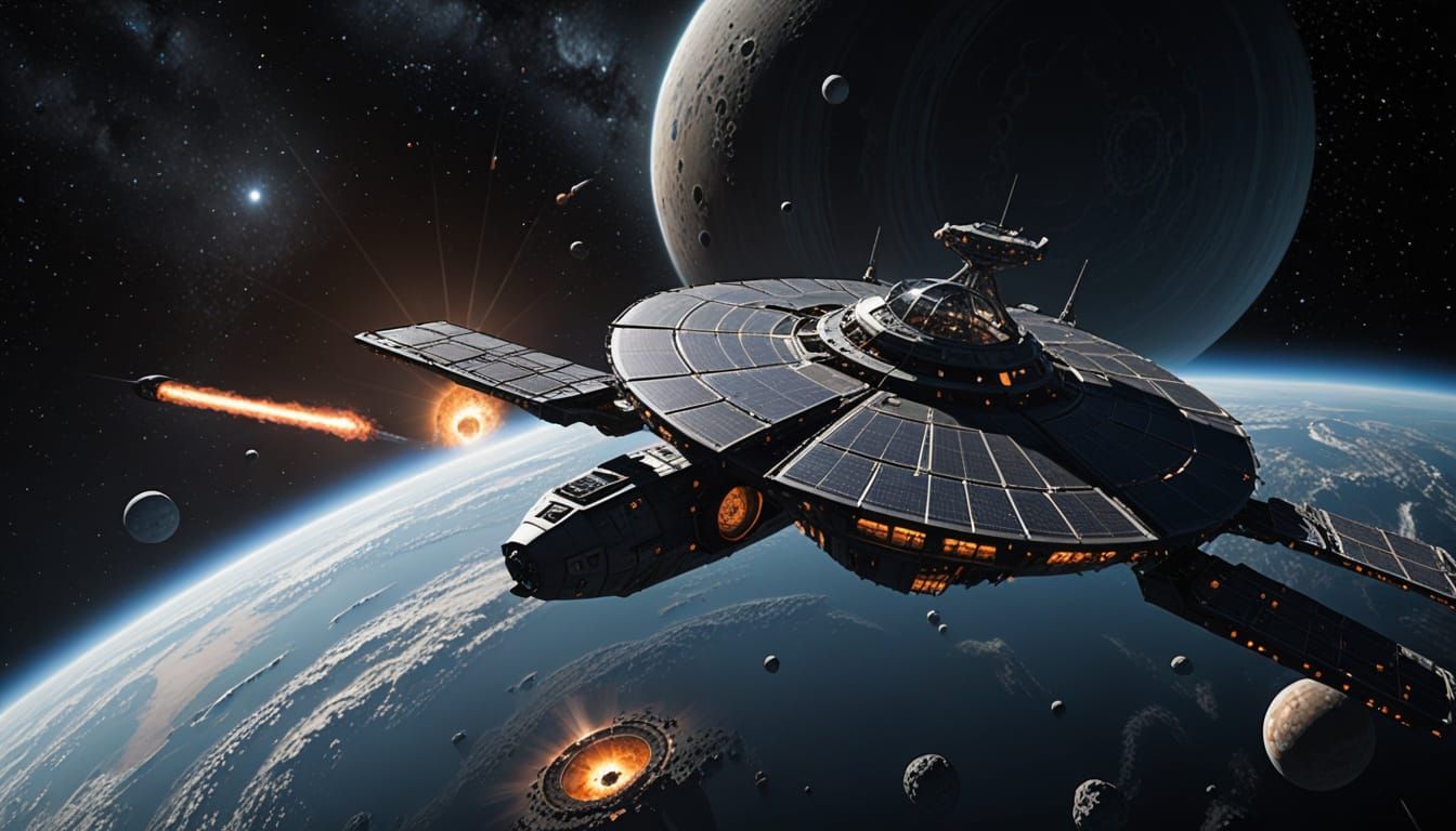 Futuristic Solar Sail Spacecraft Through Asteroid Field