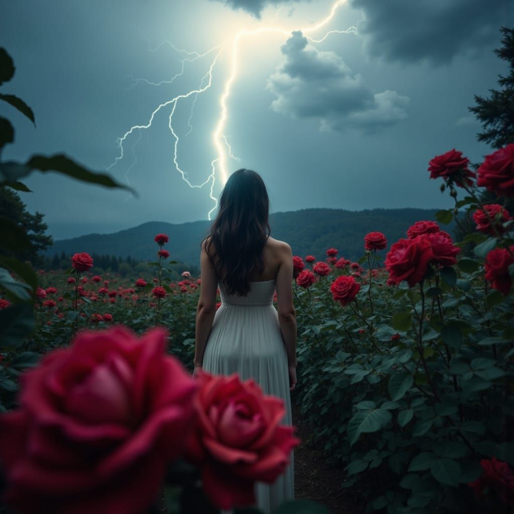 Rose in Thunderstorm: Cinematic Film Still