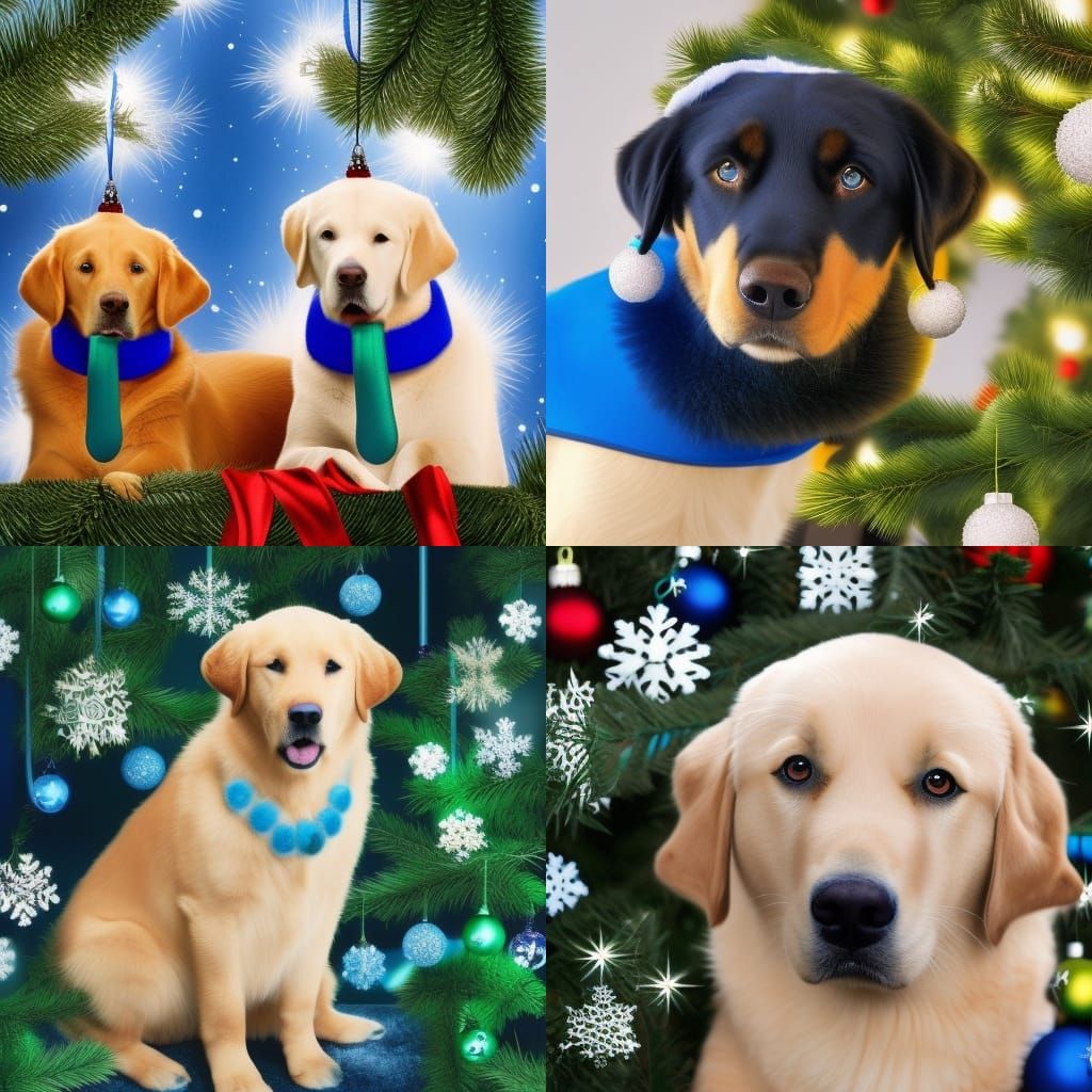 Golden Labrador Retriever with Christmas Ornaments