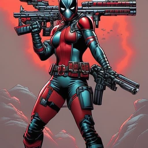 Deadpool Guns Drawn in Comic Book Style