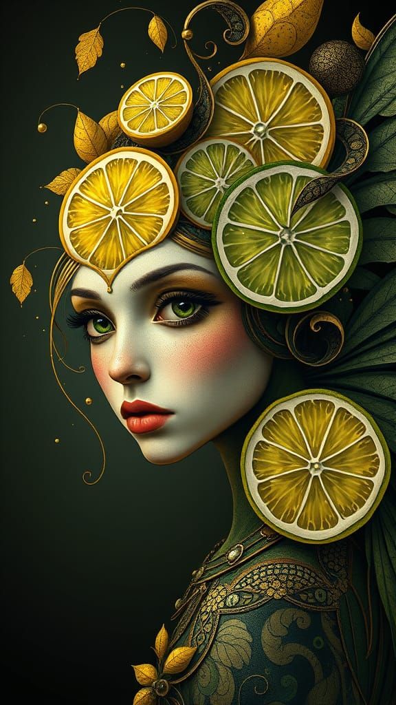 Woodpunk Fairy Portrait with Fruit Elements