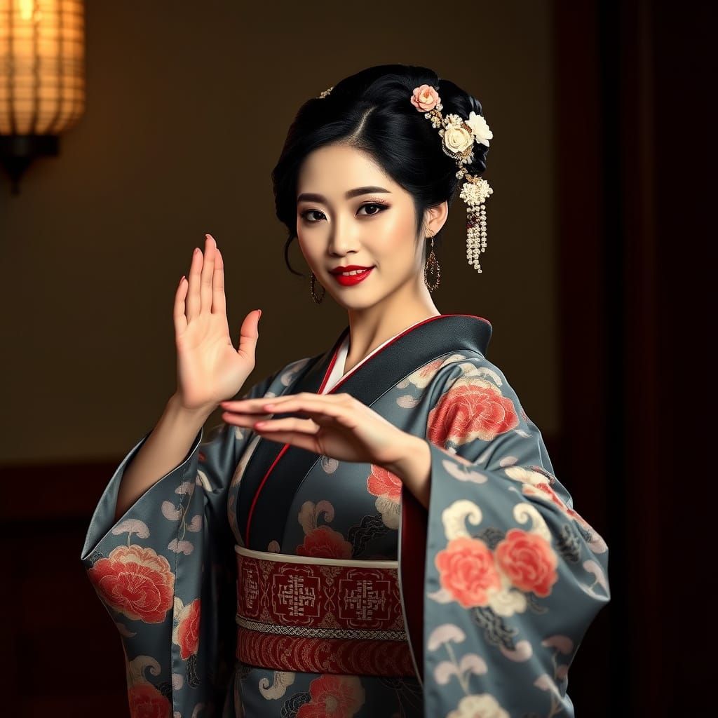 Dancing Woman in Kimono: Japanese Art Style