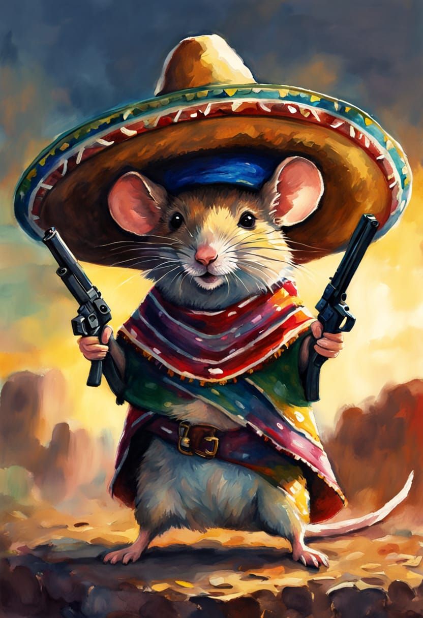 Mouse Bandit in Sombrero: Impressionist Watercolor Painting