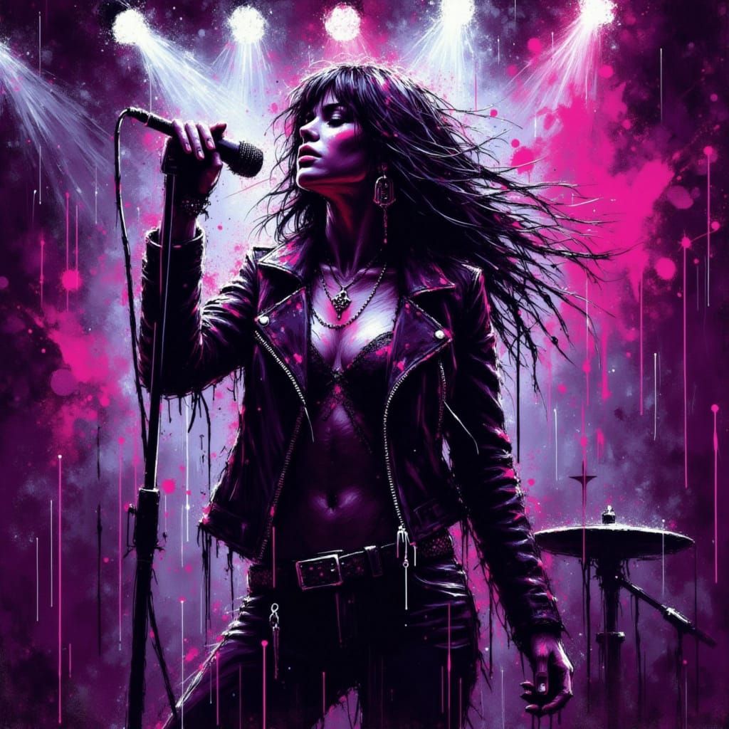 Female Rock Singer in Dramatic Oil Painting Style