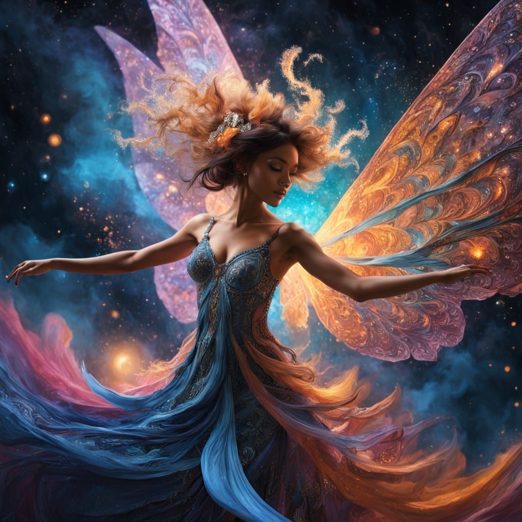 Magical Dust Fairy in Cosmic Nebula Digital Matte Painting